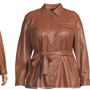 Truth Brown Faux Leather Belted Jacket Size 3X